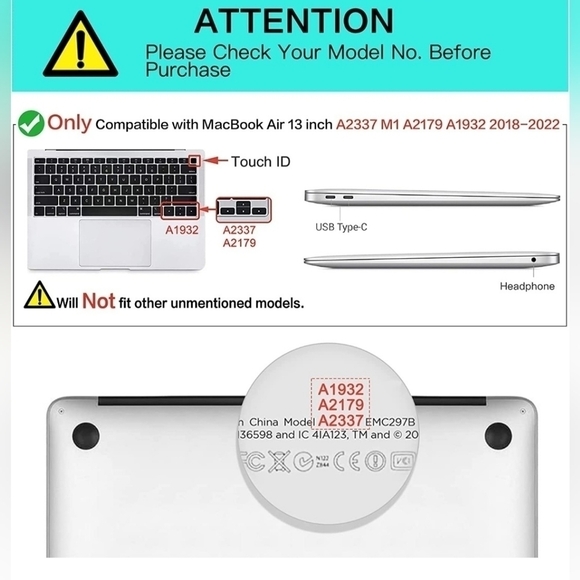 MacBook Air 13.3" Case 2019 2018 A1932 with Retina Display Keyboard Cover - Picture 2 of 8
